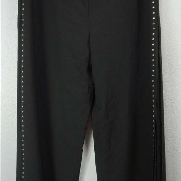 JS Collections Black Rhinestone Stud Formal Wide Leg Palazzo Gaucho Pants Sz 4 - Picture 8 of 15
